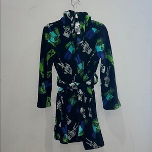 Kids Black Minecraft Patterned Pajama Robe